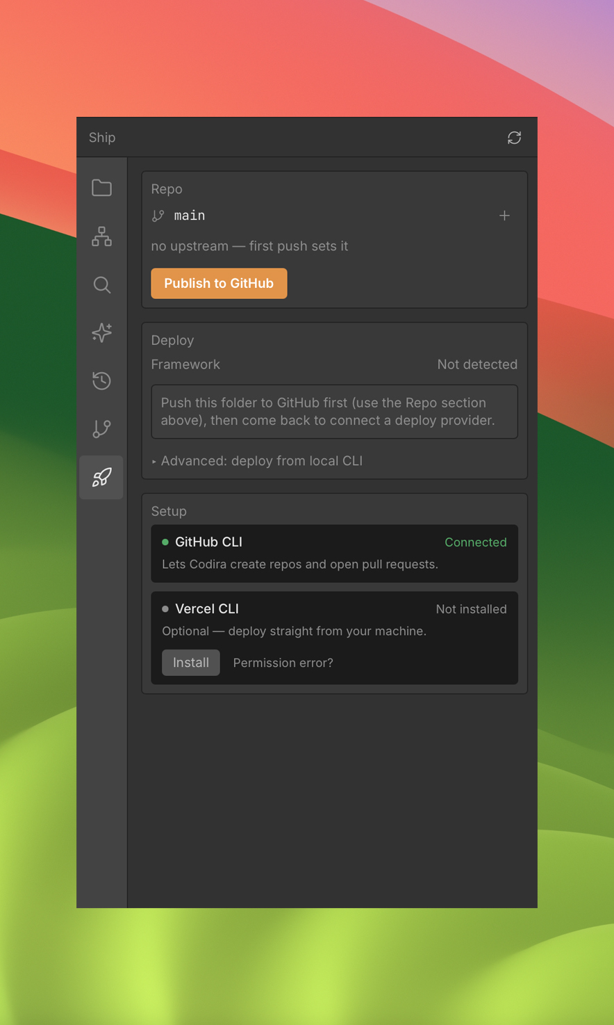 Codira Ship — publish to GitHub and deploy from one panel